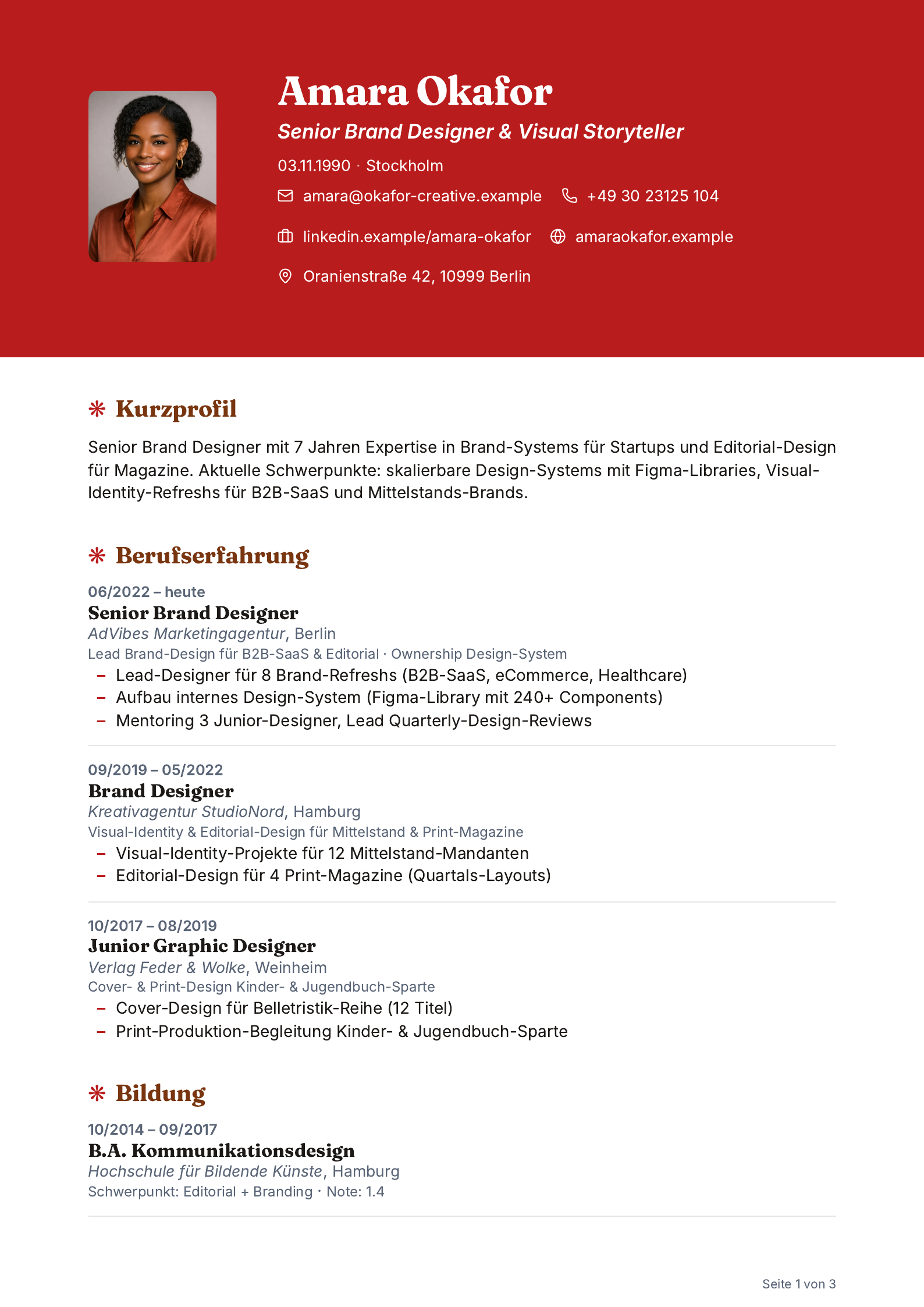 Lebenslauf im Layout „Markant“