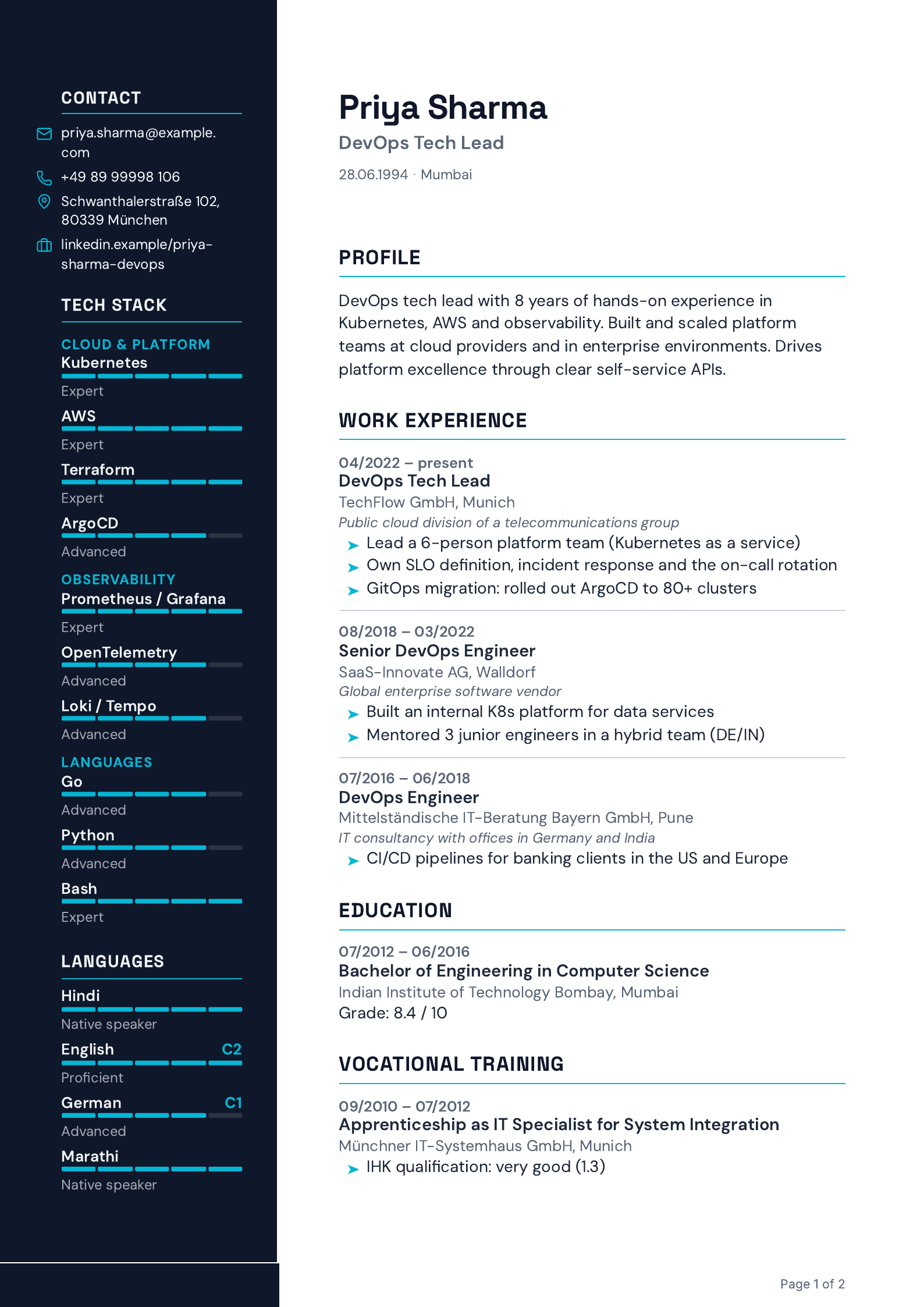 CV in the “Precise” layout
