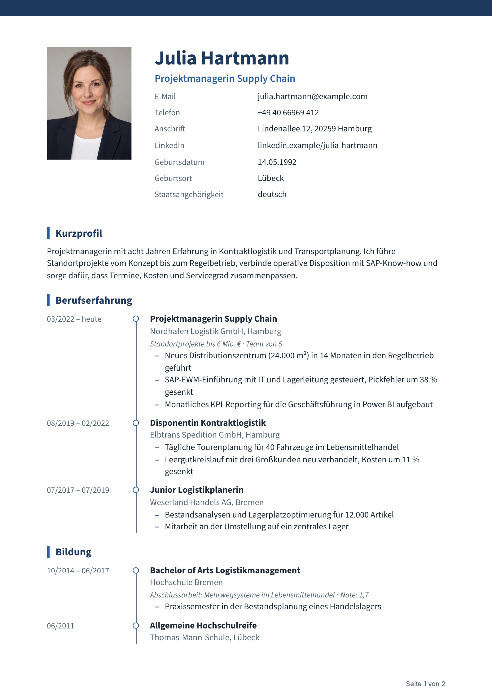 Lebenslauf im Layout „Zielstrebig“