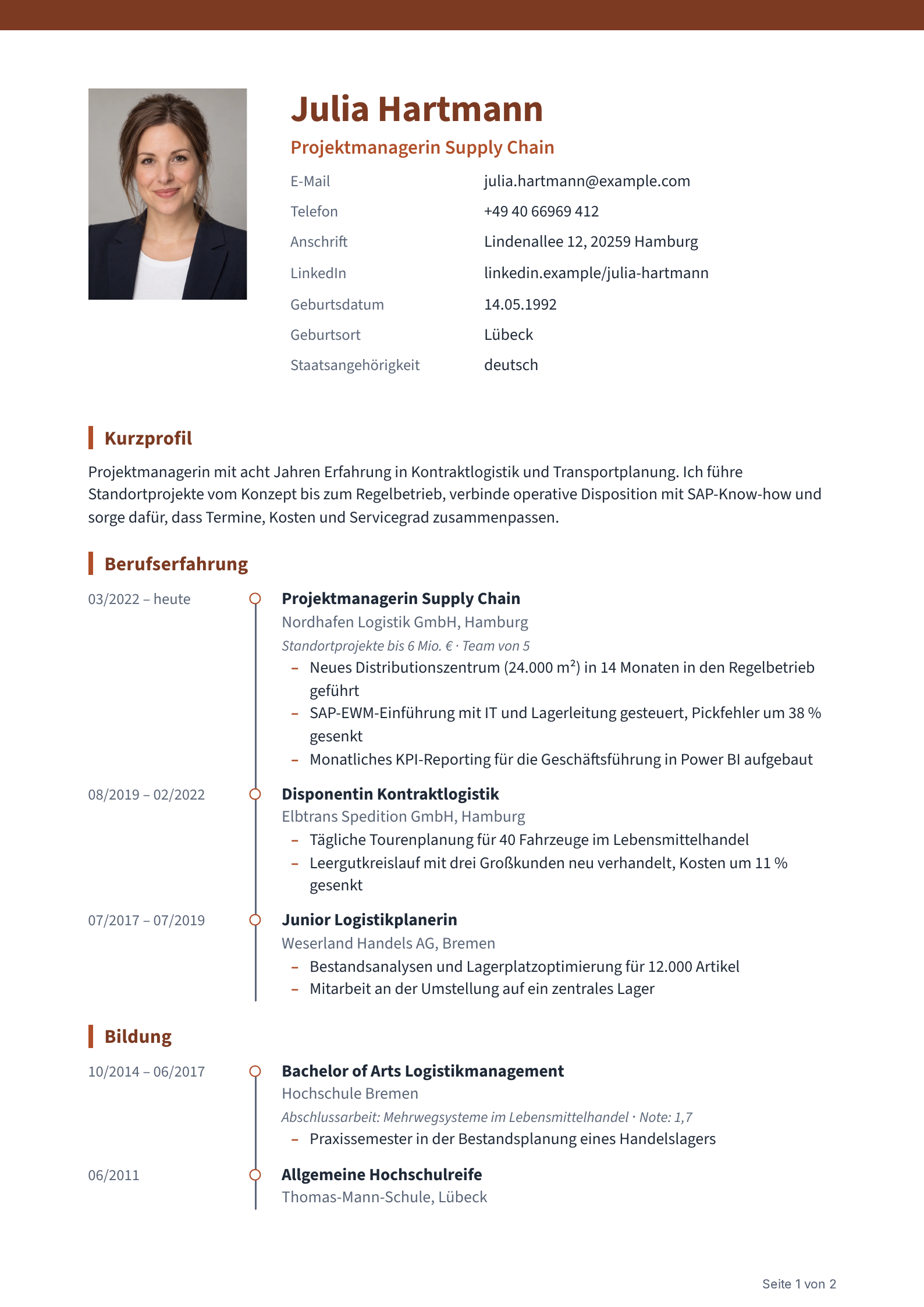 Lebenslauf im Layout „Lebendig“