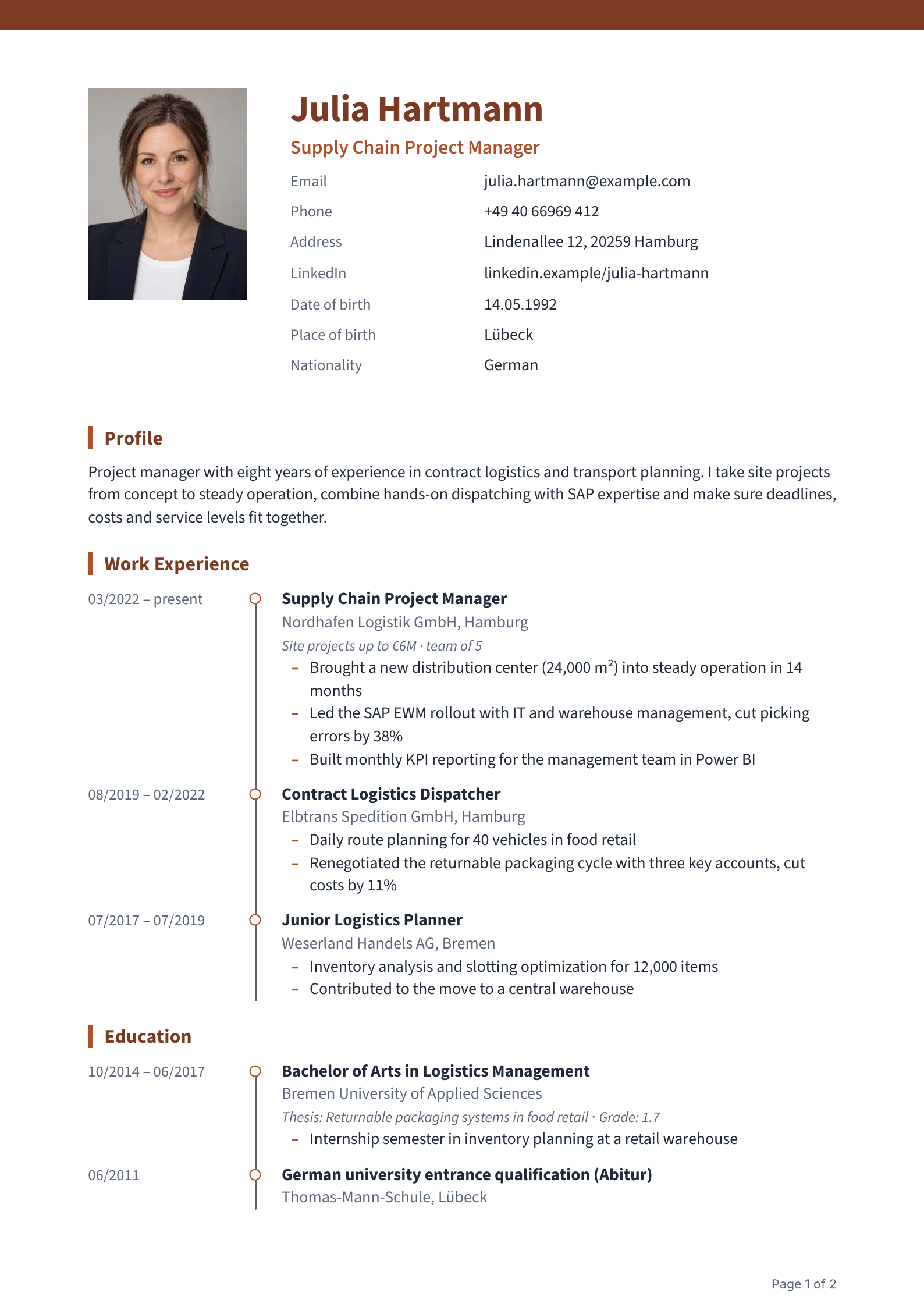 CV in the “Vibrant” layout